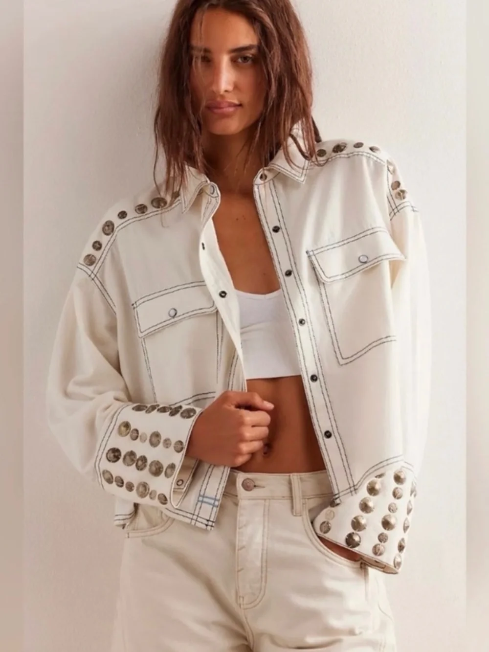 Free People Studded Cream Jacket NWT - Picture 10 of 13